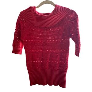Say What? Red Open Weave Cowl Neck Sweater with 3/4" Sleeve - Size Junior XL